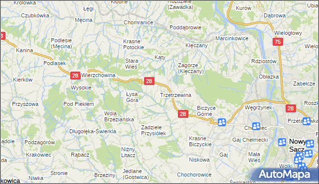 mapa Trzetrzewina, Trzetrzewina na mapie Targeo