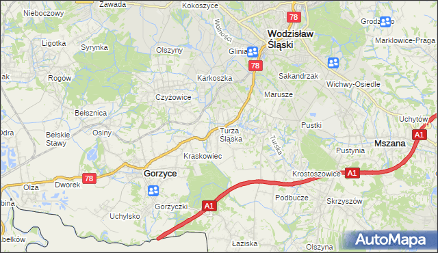 mapa Turza Śląska, Turza Śląska na mapie Targeo