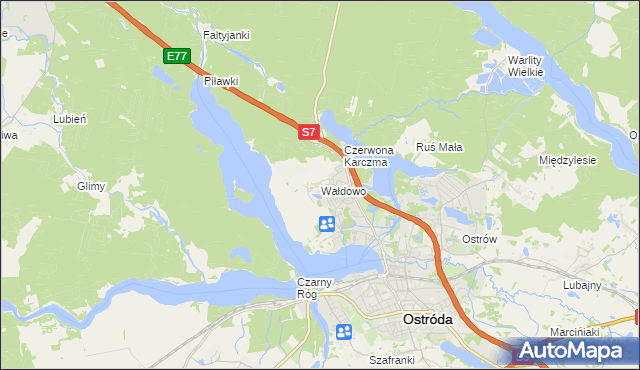 mapa Wałdowo gmina Ostróda, Wałdowo gmina Ostróda na mapie Targeo