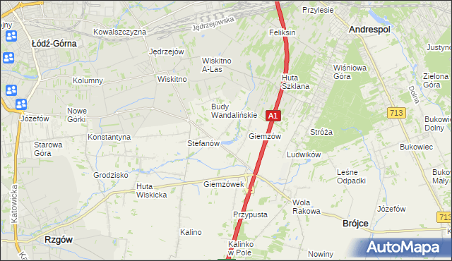 mapa Wandalin gmina Brójce, Wandalin gmina Brójce na mapie Targeo