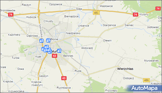 mapa Widoradz, Widoradz na mapie Targeo
