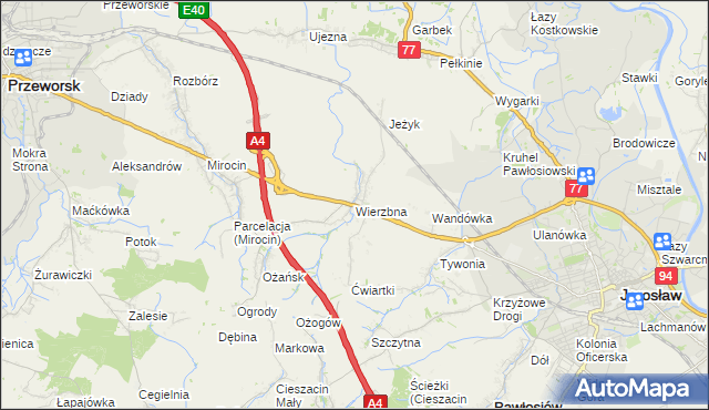 mapa Wierzbna gmina Pawłosiów, Wierzbna gmina Pawłosiów na mapie Targeo