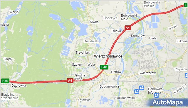 mapa Wierzchosławice powiat tarnowski, Wierzchosławice powiat tarnowski na mapie Targeo