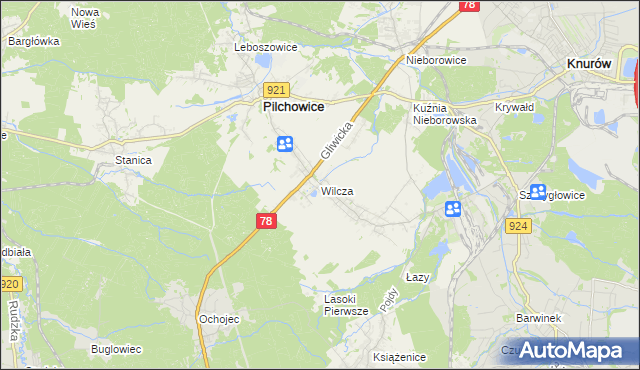 mapa Wilcza gmina Pilchowice, Wilcza gmina Pilchowice na mapie Targeo