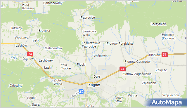 mapa Wiśniowa gmina Łagów, Wiśniowa gmina Łagów na mapie Targeo