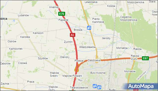 mapa Władysławów gmina Grabica, Władysławów gmina Grabica na mapie Targeo