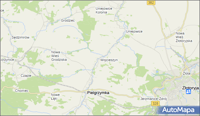 mapa Wojcieszyn gmina Pielgrzymka, Wojcieszyn gmina Pielgrzymka na mapie Targeo