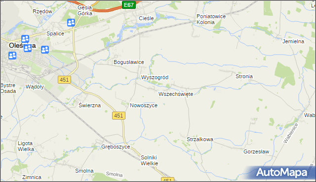 mapa Wszechświęte gmina Oleśnica, Wszechświęte gmina Oleśnica na mapie Targeo