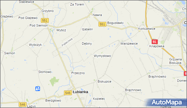 mapa Wymysłowo gmina Łubianka, Wymysłowo gmina Łubianka na mapie Targeo