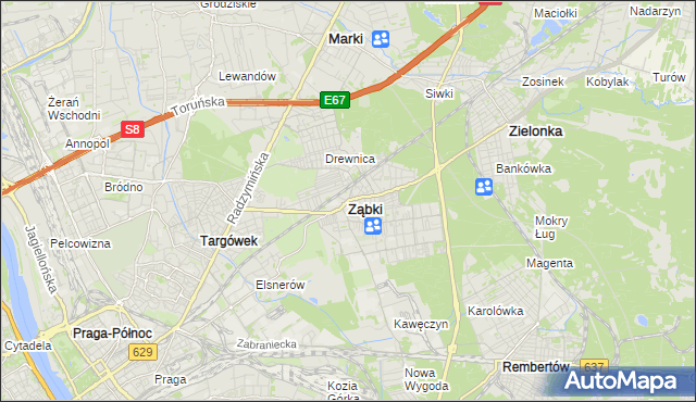 mapa Ząbki powiat wołomiński, Ząbki powiat wołomiński na mapie Targeo