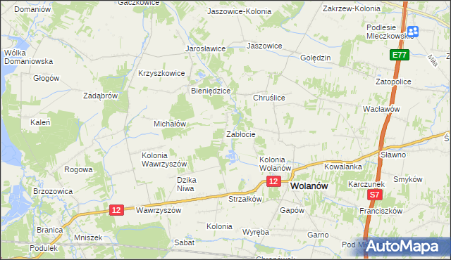 mapa Zabłocie gmina Wolanów, Zabłocie gmina Wolanów na mapie Targeo