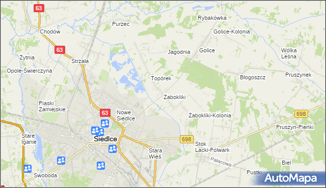 mapa Żabokliki gmina Siedlce, Żabokliki gmina Siedlce na mapie Targeo