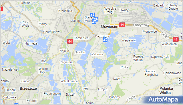 mapa Zaborze gmina Oświęcim, Zaborze gmina Oświęcim na mapie Targeo
