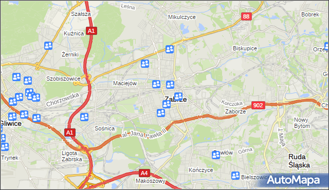 mapa Zabrza, Zabrze na mapie Targeo