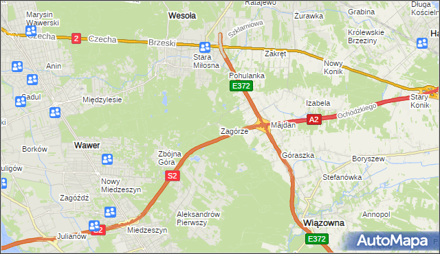 mapa Zagórze gmina Wiązowna, Zagórze gmina Wiązowna na mapie Targeo