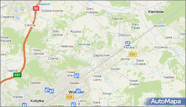 mapa Zagościniec gmina Wołomin, Zagościniec gmina Wołomin na mapie Targeo