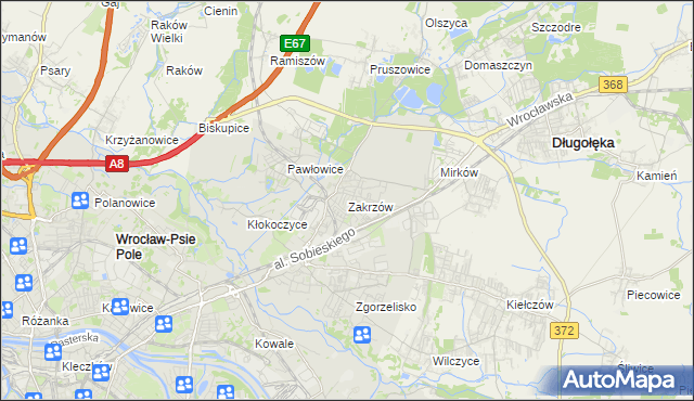 mapa Zakrzów gmina Wrocław, Zakrzów gmina Wrocław na mapie Targeo