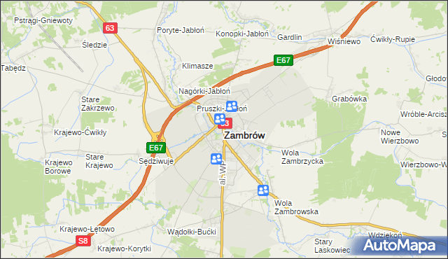 mapa Zambrów, Zambrów na mapie Targeo