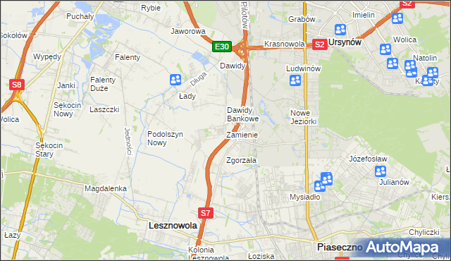 mapa Zamienie gmina Lesznowola, Zamienie gmina Lesznowola na mapie Targeo