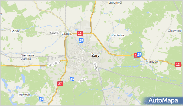 mapa Żary, Żary na mapie Targeo