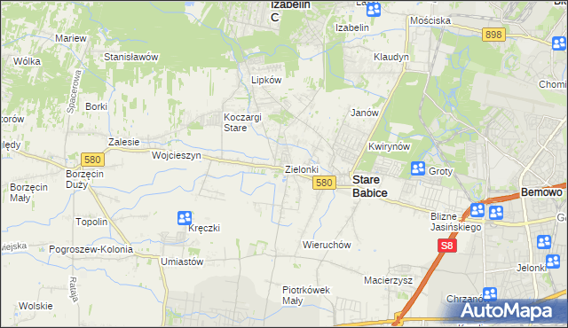 mapa Zielonki gmina Stare Babice, Zielonki gmina Stare Babice na mapie Targeo