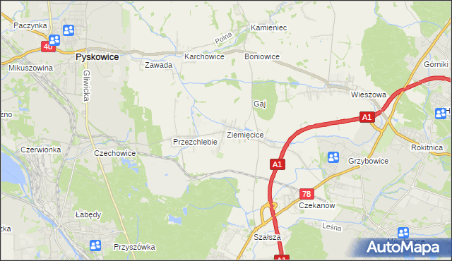 mapa Ziemięcice, Ziemięcice na mapie Targeo