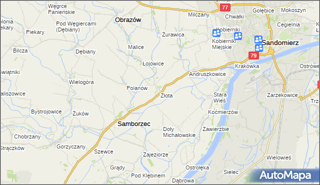 mapa Złota gmina Samborzec, Złota gmina Samborzec na mapie Targeo