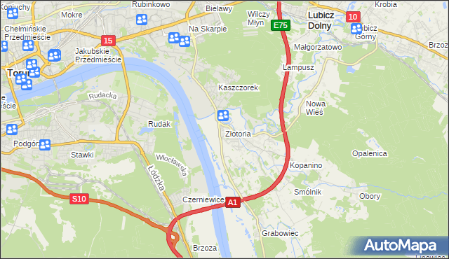 mapa Złotoria gmina Lubicz, Złotoria gmina Lubicz na mapie Targeo