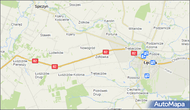 mapa Zofiówka gmina Łęczna, Zofiówka gmina Łęczna na mapie Targeo