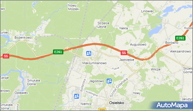 mapa Żołędowo gmina Osielsko, Żołędowo gmina Osielsko na mapie Targeo