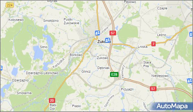 mapa Żukowo powiat kartuski, Żukowo powiat kartuski na mapie Targeo