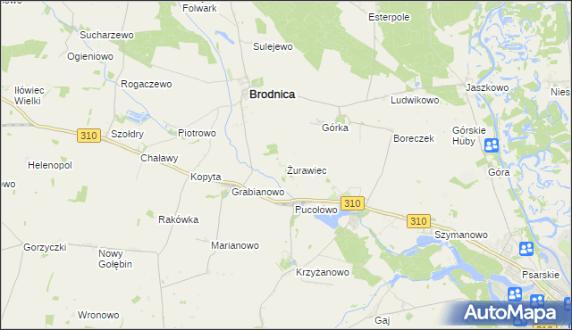 mapa Żurawiec gmina Brodnica, Żurawiec gmina Brodnica na mapie Targeo