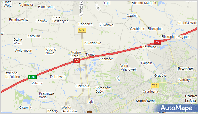 mapa Adamów gmina Grodzisk Mazowiecki, Adamów gmina Grodzisk Mazowiecki na mapie Targeo