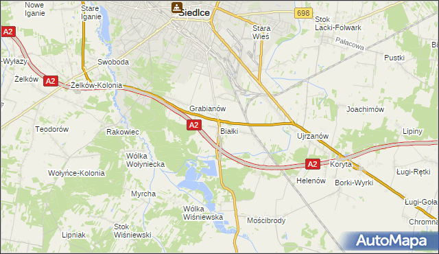 mapa Białki gmina Siedlce, Białki gmina Siedlce na mapie Targeo