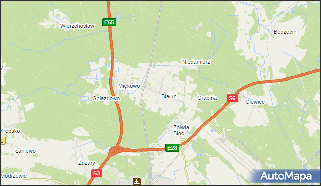 mapa Białuń gmina Goleniów, Białuń gmina Goleniów na mapie Targeo