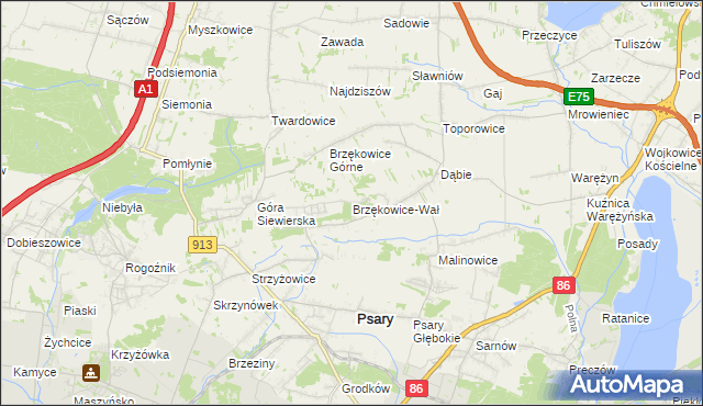 mapa Brzękowice-Wał, Brzękowice-Wał na mapie Targeo