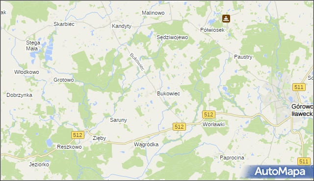 mapa Bukowiec gmina Górowo Iławeckie, Bukowiec gmina Górowo Iławeckie na mapie Targeo