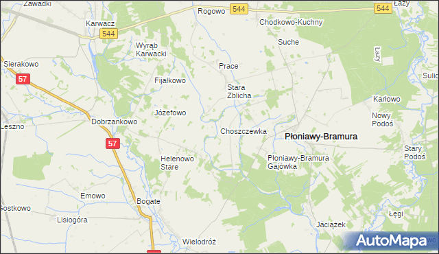 mapa Choszczewka gmina Płoniawy-Bramura, Choszczewka gmina Płoniawy-Bramura na mapie Targeo