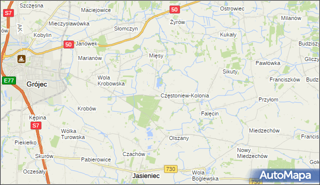 mapa Częstoniew-Kolonia, Częstoniew-Kolonia na mapie Targeo