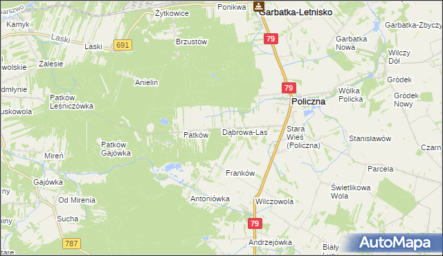 mapa Dąbrowa-Las, Dąbrowa-Las na mapie Targeo