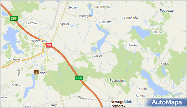 mapa Giżyn gmina Nowogródek Pomorski, Giżyn gmina Nowogródek Pomorski na mapie Targeo