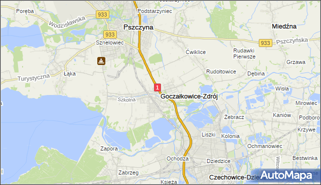 mapa Goczałkowice-Zdrój, Goczałkowice-Zdrój na mapie Targeo