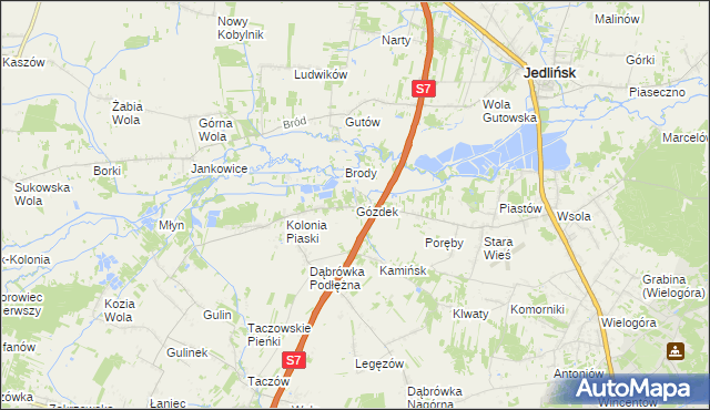 mapa Gózdek gmina Zakrzew, Gózdek gmina Zakrzew na mapie Targeo