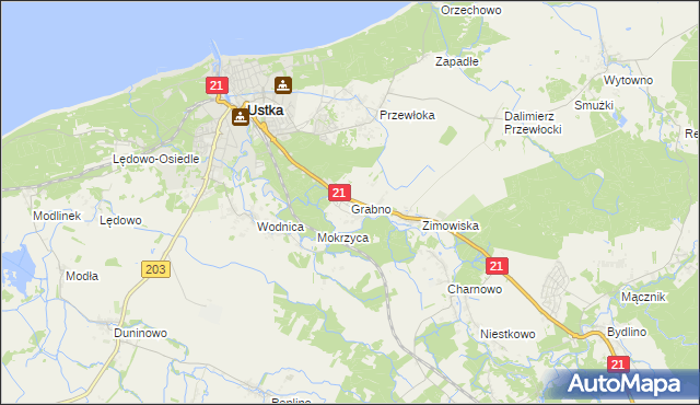 mapa Grabno gmina Ustka, Grabno gmina Ustka na mapie Targeo