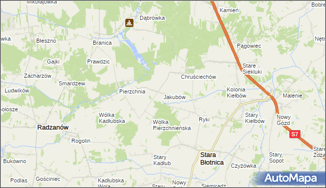 mapa Jakubów gmina Stara Błotnica, Jakubów gmina Stara Błotnica na mapie Targeo