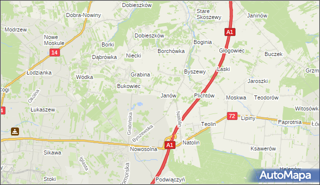 mapa Janów gmina Nowosolna, Janów gmina Nowosolna na mapie Targeo