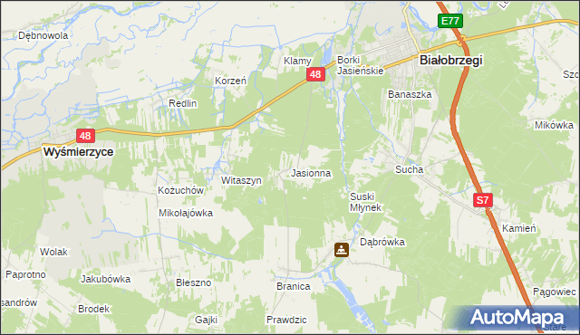 mapa Jasionna gmina Białobrzegi, Jasionna gmina Białobrzegi na mapie Targeo