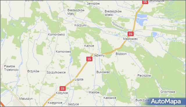 mapa Jaźwiny gmina Trzebnica, Jaźwiny gmina Trzebnica na mapie Targeo