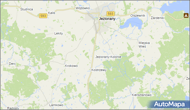 mapa Jeziorany-Kolonie, Jeziorany-Kolonie na mapie Targeo