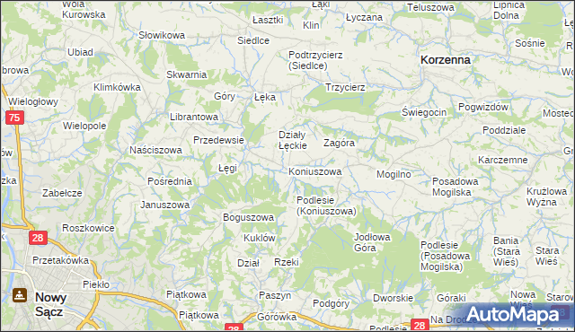 mapa Koniuszowa, Koniuszowa na mapie Targeo